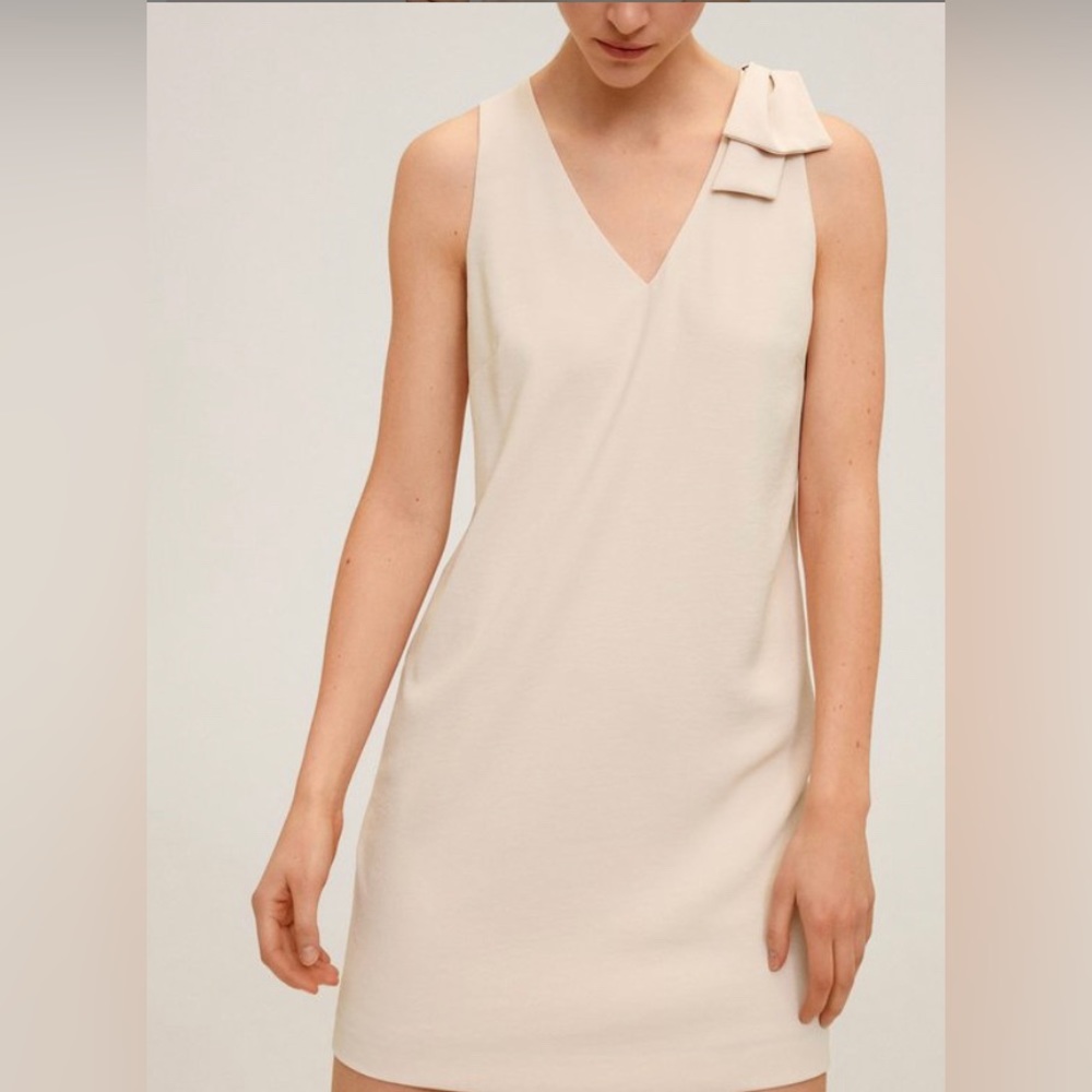 Cream mango bow detail dress